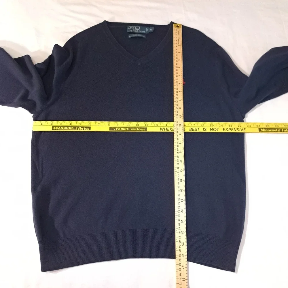 Polo Ralph Lauren Men's Long Sleeve Sweater V-Neck 100% Pima Cotton Navy Blue XL